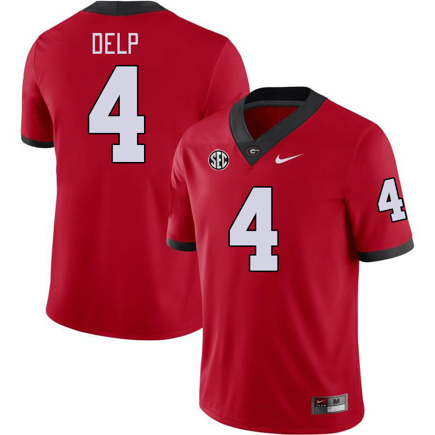 Men #4 Oscar Delp Georgia Bulldogs College Football Jerseys Stitched-Red - Click Image to Close